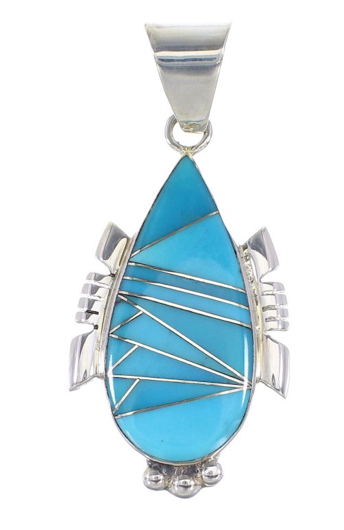 Turquoise Inlay Jewelry Genuine Sterling Silver Pendant AX95565