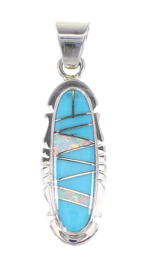 Authentic Sterling Silver Turquoise And Opal Inlay Pendant RX95498