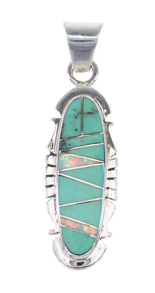 Sterling Silver Turquoise And Opal Southwest Pendant RX95509