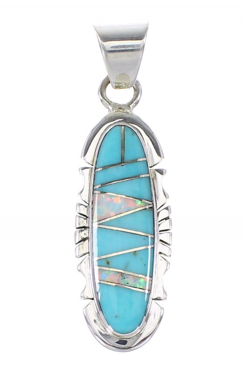 Turquoise Opal Inlay Sterling Silver Jewelry Pendant RX95543
