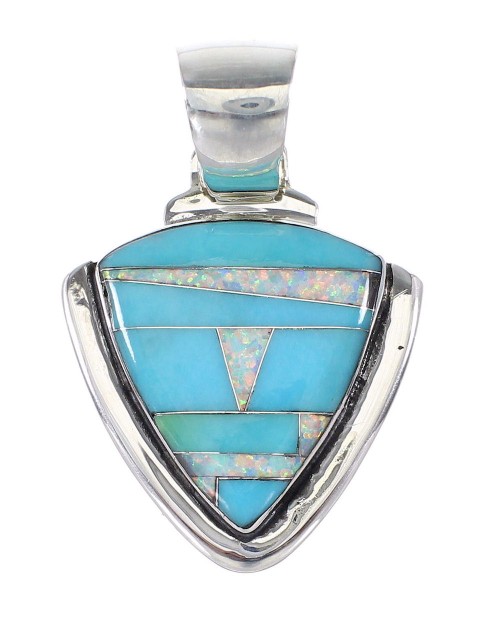 Turquoise Opal Inlay Genuine Sterling Silver Southwest Pendant RX95635