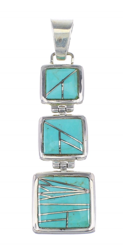 Silver Turquoise Inlay Southwestern Pendant AX96464