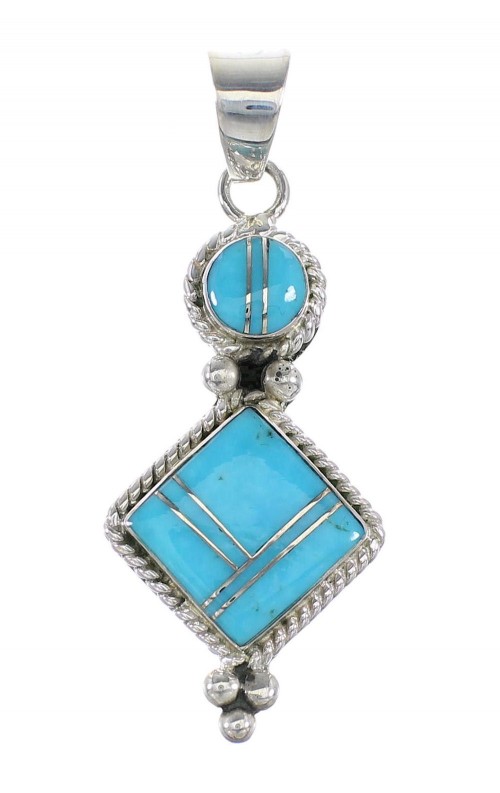 Sterling Silver Southwestern Turquoise Inlay Pendant AX96543