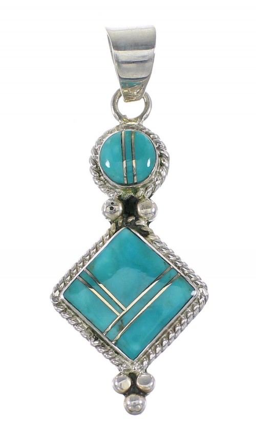 Turquoise Inlay Genuine Sterling Silver Jewelry Southwestern Pendant AX96550