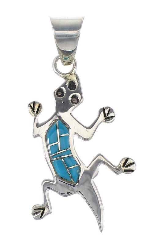 Turquoise Inlay Sterling Silver Lizard Pendant AX96561