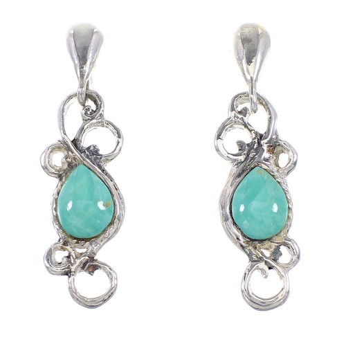 Turquoise Southwestern Authentic Sterling Silver Post Dangle Earrings AX95818