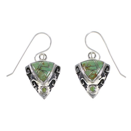 Turquoise Inlay Silver Southwest Arrowhead And Waterwave Hook Dangle Earrings AX95866