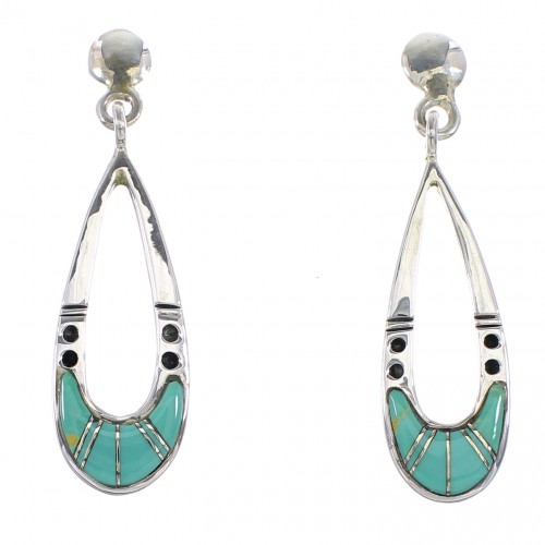 Turquoise Inlay Jewelry Sterling Silver Post Dangle Earrings AX95998