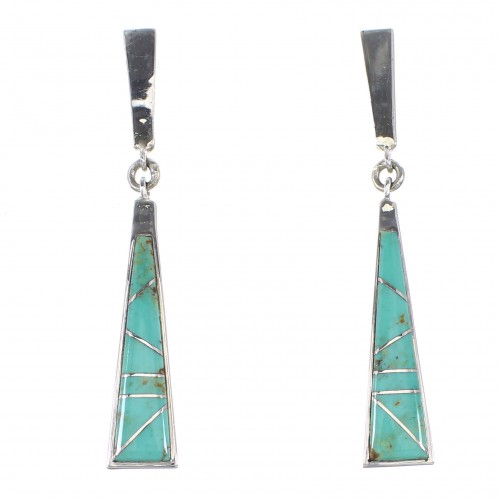 Turquoise Southwestern Silver Post Dangle Earrings AX96047
