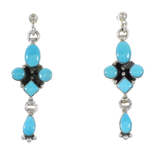 Turquoise Southwestern Authentic Sterling Silver Post Dangle Earrings AX95765