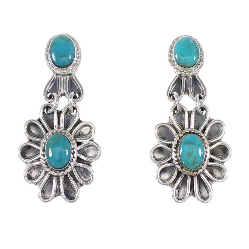 Sterling Silver Turquoise Flower Jewelry Post Dangle Earrings AX95790