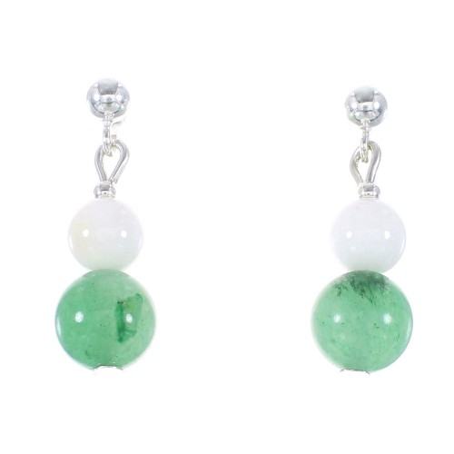 Aventurine And White Agate Sterling Silver Navajo Bead Post Dangle Earrings AX95915