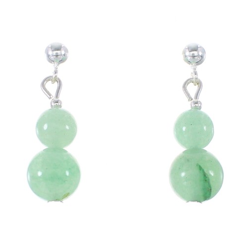 Aventurine Genuine Sterling Silver Navajo Bead Post Dangle Earrings AX95918