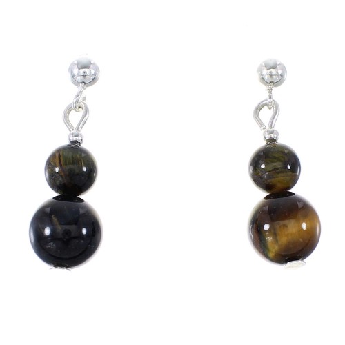 Tiger Eye Sterling Silver Native American Navajo Bead Post Dangle Earrings AX95922