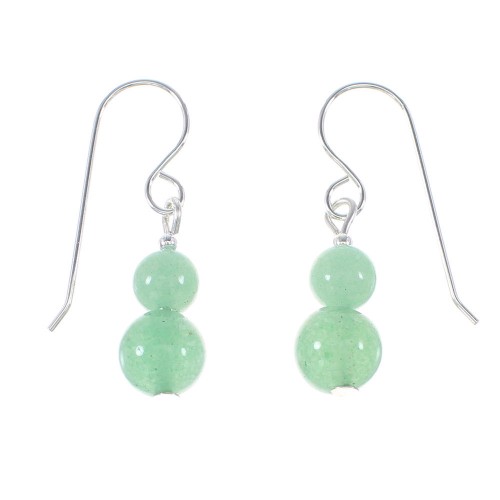 Genuine Sterling Silver Navajo Aventurine Bead Hook Dangle Earrings AX95949