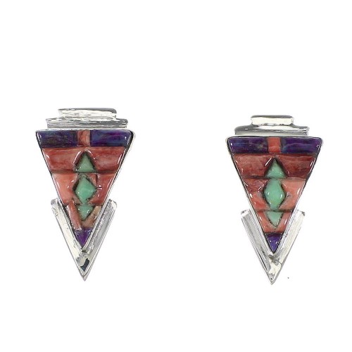 Multicolor Inlay Southwestern Sterling Silver Post Earrings RX96594