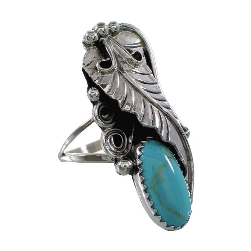 Silver Navajo Turquoise Leaf Ring Size 6-1/4 AX96953