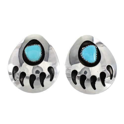 Genuine Sterling Silver Turquoise Bear Paw American Indian Post Earrings RX97346