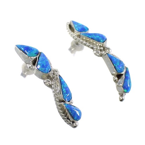 Zuni Sterling Silver Blue Opal Post Earrings RX97390