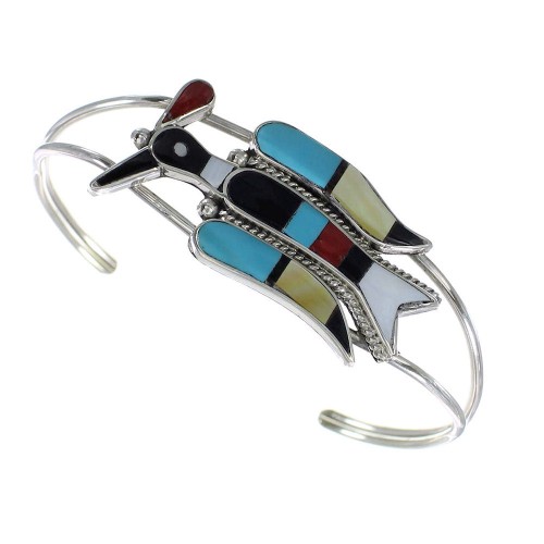 Peyote Bird Multicolor Sterling Silver Zuni Cuff Bracelet AX97437