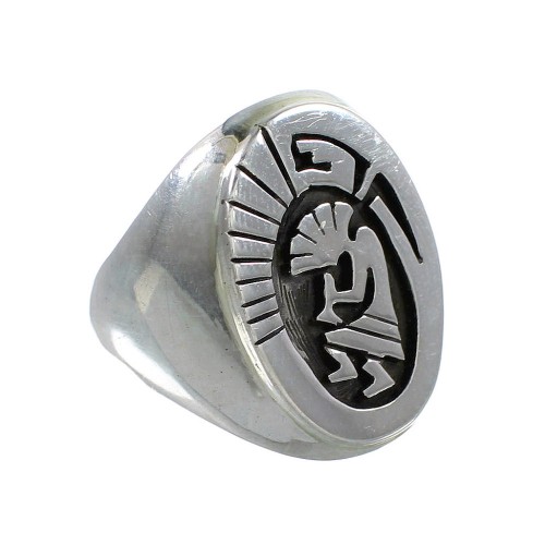 Silver Kokopelli And Water Wave Calvin Peterson Navajo Ring Size 9-1/2 AX97542