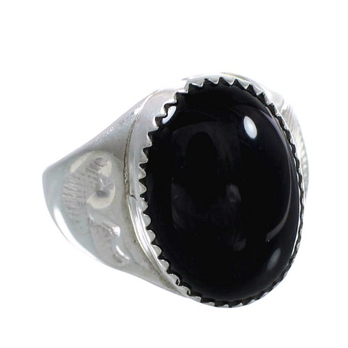 Onyx And Sterling Silver Navajo Ring Size 9-1/4 RX97588
