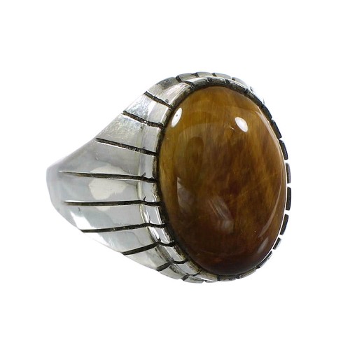 Tiger Eye Navajo Genuine Sterling Silver Ray Jack Ring Size 11-1/2 AX99696