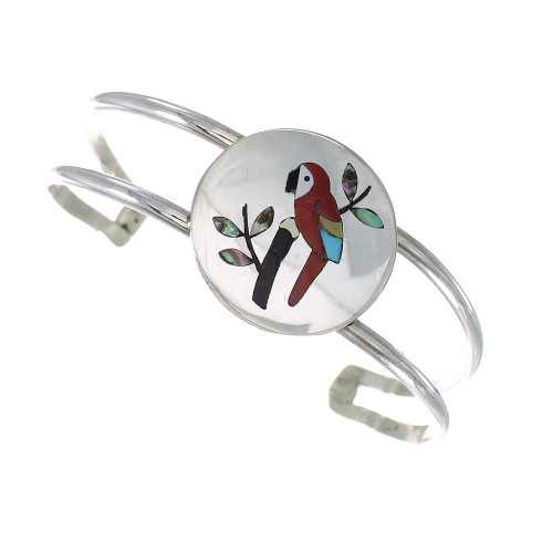 Genuine Sterling Silver Multicolor Inlay Parrot Zuni Cuff Bracelet AX97889