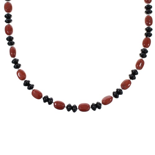 Onyx Jasper Navajo Silver Bead Necklace AX98184