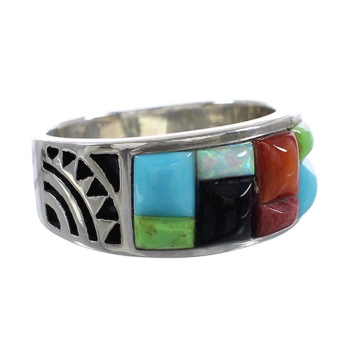 Multicolor Inlay Genuine Sterling Silver Ring Size 5-3/4 AS27769