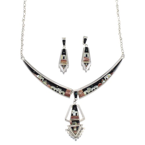 Multicolor Necklace With Detachable Centerpiece Earrings Set YS71892