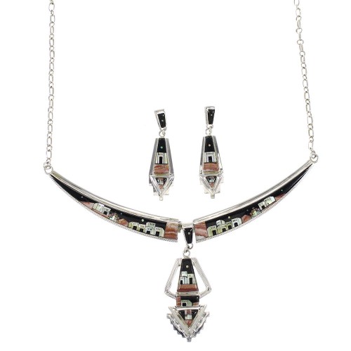 Multicolor Link Necklace With Detachable Centerpiece Earrings YS70510