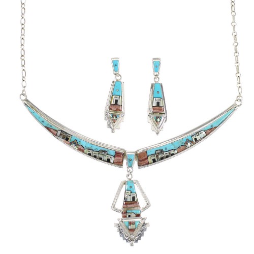 Multicolor Link Necklace With Detachable Centerpiece Earrings YS70516