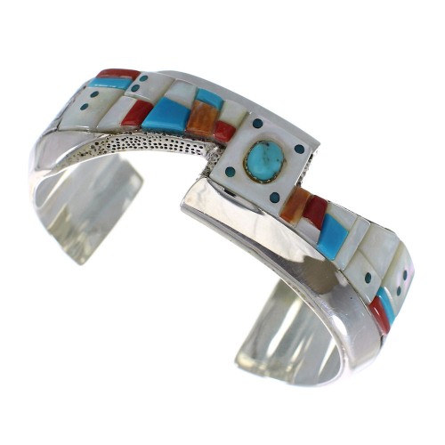 Multicolor Inlay Sterling Silver Cuff Bracelet RS75358