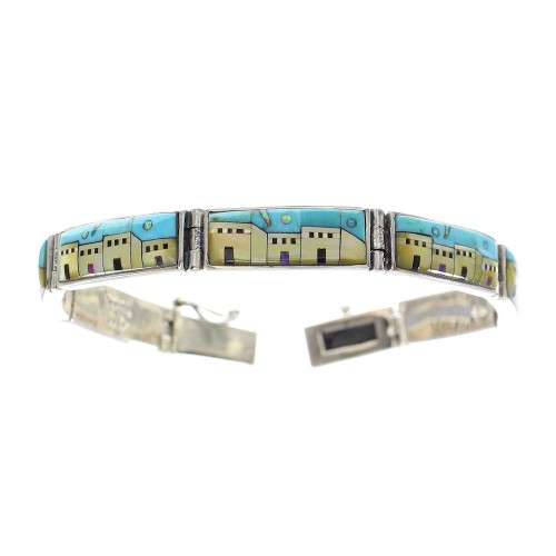 Multicolor Native American Village Design Link Bracelet GS62419