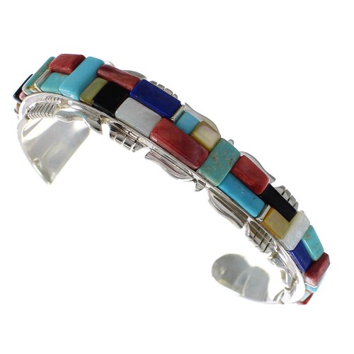 Multicolor Inlay And Sterling Silver Southwest Cuff Bracelet EX27443