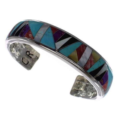 Multicolor Inlay And Authentic Sterling Silver Cuff Bracelet RS40944