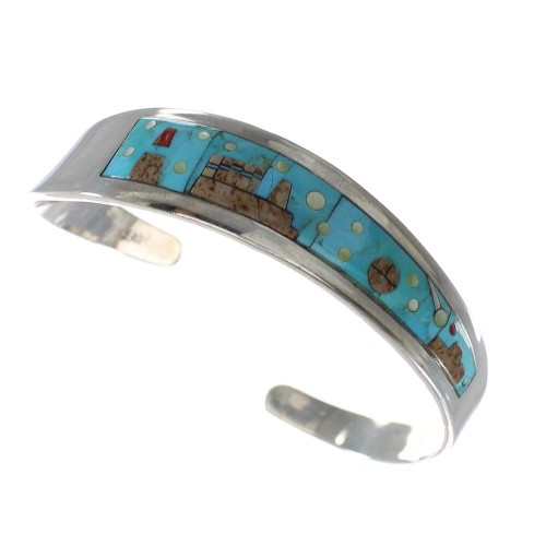 Multicolor Native American Mesa Design Silver Cuff Bracelet OS59531