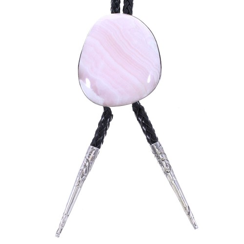 Navajo Genuine Sterling Silver And Rhodochrosite Bolo Tie AX99031