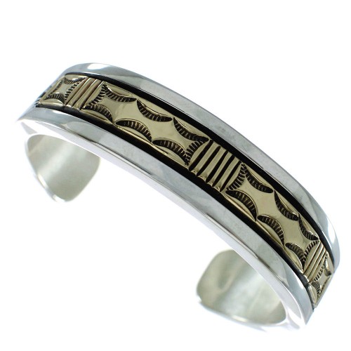 Sterling Silver And 14 Karat Gold Navajo Cuff Bracelet AX99212