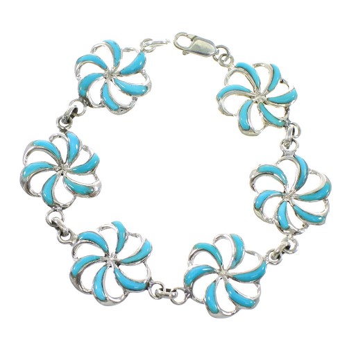 Turquoise Southwest Genuine Sterling Silver Link Bracelet RX99790