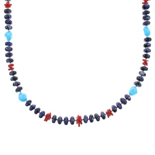 Multicolor Navajo Indian Sterling Silver Bead Necklace RX99890