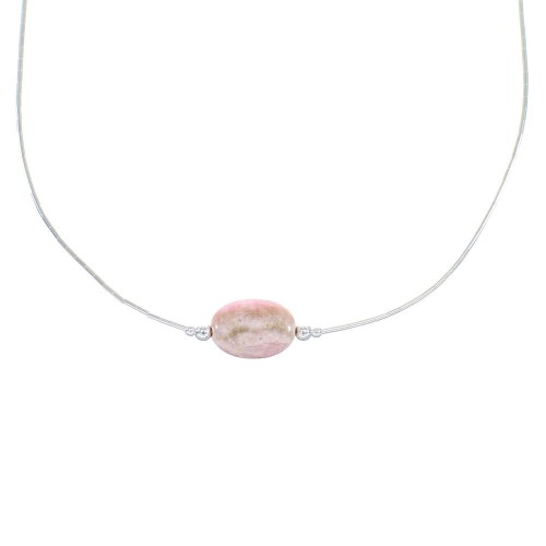 Liquid Sterling Silver And Rhodochrosite Bead Necklace AX99873