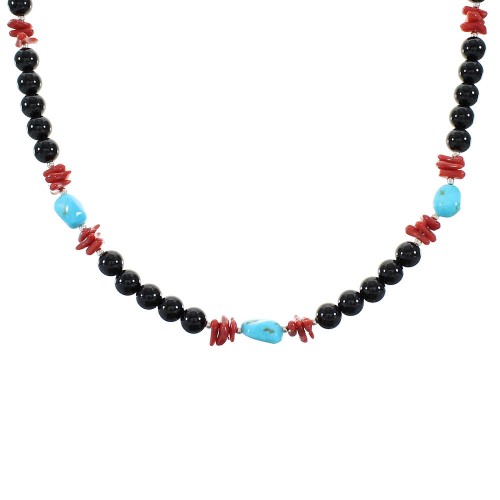 Multicolor Navajo Genuine Sterling Silver Bead Necklace AX99920