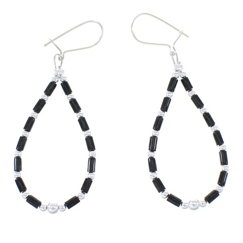 Onyx Sterling Silver Bead Hook Dangle Earrings AX100037