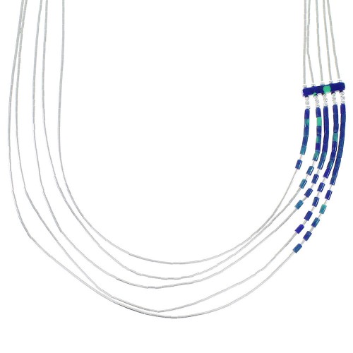 Hand Strung Liquid Sterling Silver Azurite Waterfall Necklace AX100041