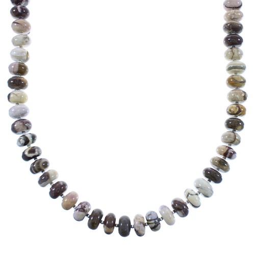 Brown Jasper Sterling Silver Navajo Bead Necklace AX100260