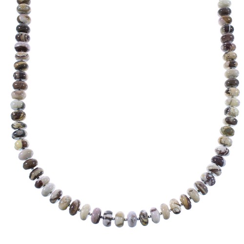 Brown Jasper Sterling Silver Native American Bead Necklace AX100261