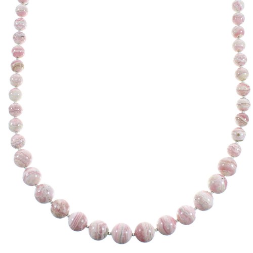 Rhodochrosite Navajo Authentic Sterling Silver Bead Necklace AX100461