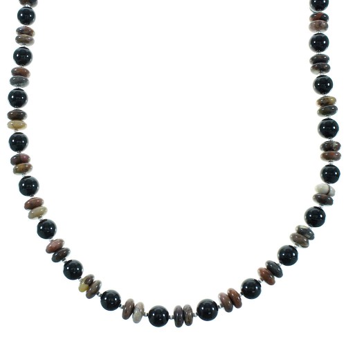 Onyx And Jasper Sterling Silver Navajo Bead Necklace AX100474